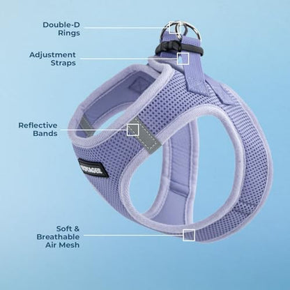 Best Pet Supplies - All Weather Mesh/Plush, Reflective, No Pull Harness for Small, Medium Dogs, Cats - Secure with Hook & Loop Fastener, Buckle, Double D-Rings - Lavender, L