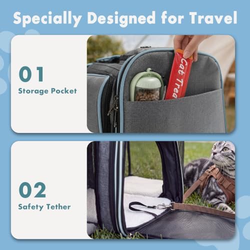 Cat Carrier Soft Sided, TSA Airline Approved Pet Carrier for Cats Small Dogs, Expandable Travel Carrier with Removable Pad, Blue