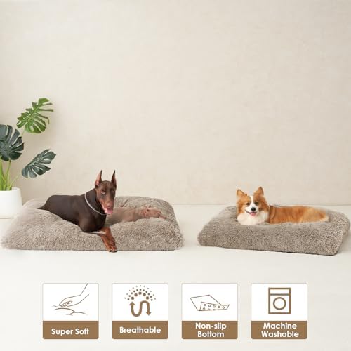 EHEYCIGA Fluffy Dog Crate Bed, Plush Extra Large Plus Dog Pillow, Taupe