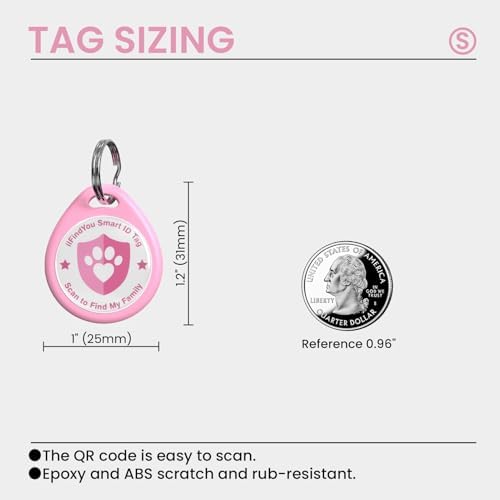 QR Code Cat Tags Personalized Small, Real-time Alerts, Pink