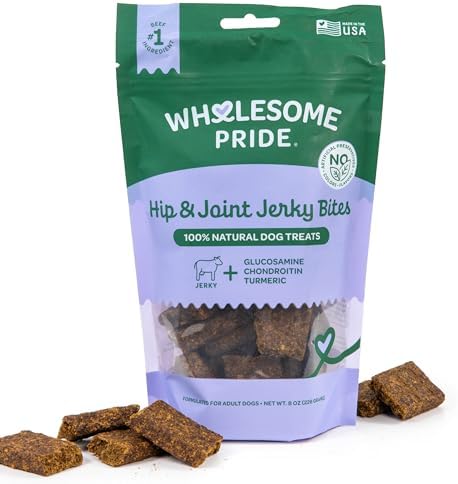 Wholesome Pride Functional Dog Hip & Joint Support Beef Jerky Bites, USA Made Mobility Dog Treats - 8 oz