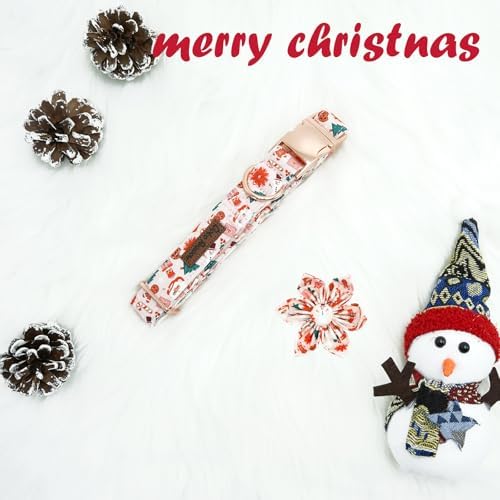 Dog Collar Christmas Gingerbread Man and Snowman Print Pet Collar Holiday Soft Dog Collars with Flower Adjustable Metal Buckle Collar for X-Large Dogs
