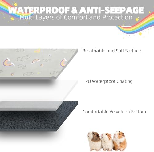 Homimp 2 Pack Guinea Pig Cage Liners,Washable Small Animal Bedding,Waterproof Reusable & Anti Slip Guinea Pig Pee Pad Fast and Super Absorbent Mat for Small Animal Rabbit Bunny Hamster,Grey 16"x24"