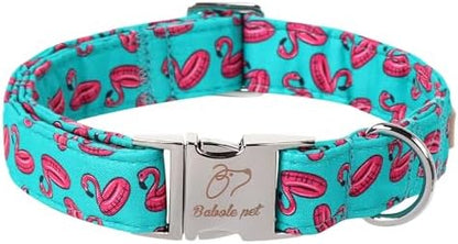 Summer Dog Collar, Cool Flamingo Float Pet Collar with Metal Buckle, Durable Adjustable Designer Dog Collars for Small Medium Large Dogs S
