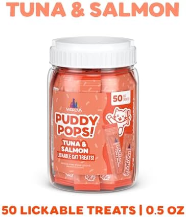 Weruva Puddy Pops, Tuna and Salmon Lickable Cat Treats, 0.5oz Tube, Pack of 50