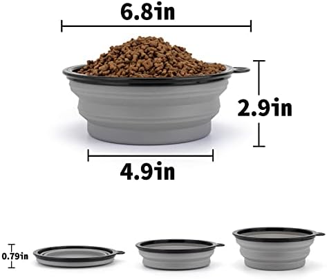 SLSON Dog Bowls Pet Collapsible Bowl with Cover Lids,2 Pack Dog Travel Bowls Portable Foldable Cat Water Dish Bowl for Pets Walking Parking Camping (Taro Purple and Concrete Gray, Large)
