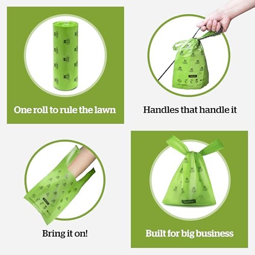 Pogi's Compostable Poop Bags with Easy-Tie Handles – Leak-Proof, Extra-Large, Made with Plants (Single Roll, 120-Count)