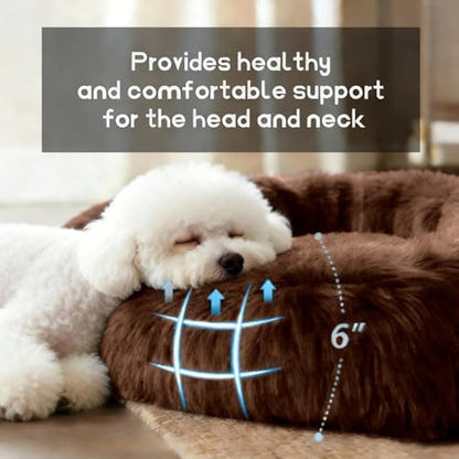 Comfort Donut Dog Bed for Small Dogs, Cat Bed & Pet Bed for Indoor Use, Medium Size with Soft Plush, Round Dog Beds for Large Dogs and Cats (Coffee, 20''Lx20''Wx8''Th)