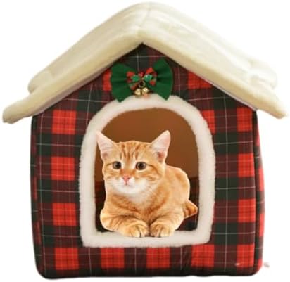 Cat Beds for Indoor Cats, Cute Christmas Plaid Cat Bed Cave