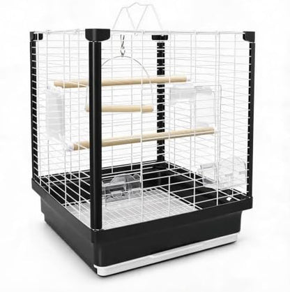 17.5 Inch Small Bird Cage & Travel Carrier – Portable Parrot Cage for Home, Outing, Pet Clinic or Temporary Placement, Suitable for Small Medium Birds Like Parakeets Conures Lovebirds Cockatiels
