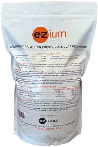 EZium Chelated Magnesium Supplement for 30-Day Supply- Horse Supplements Support Muscle Function, Focus & Recovery- Calming Equine Supplement Reduces Stress & Improves Behavior- 9.5 Lb. Resealable Bag
