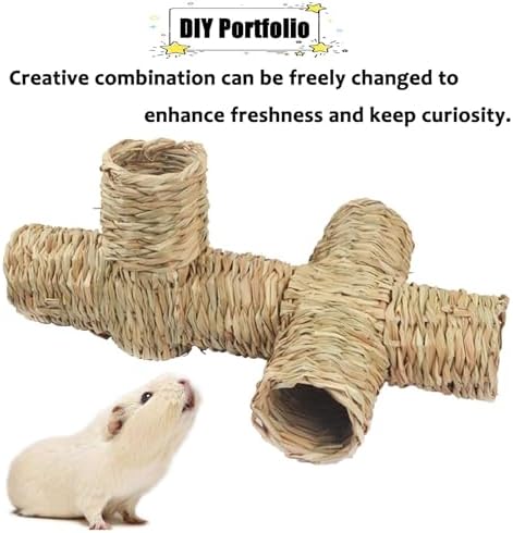 PINVNBY Hamster Grass Tunnel Toy Nature's Hideaway Guinea Pig Tunnels and Tubes Straw Tunnel House with 4 Entrances for Chinchillas Hedgehogs Rats Gerbils (4 PCS)