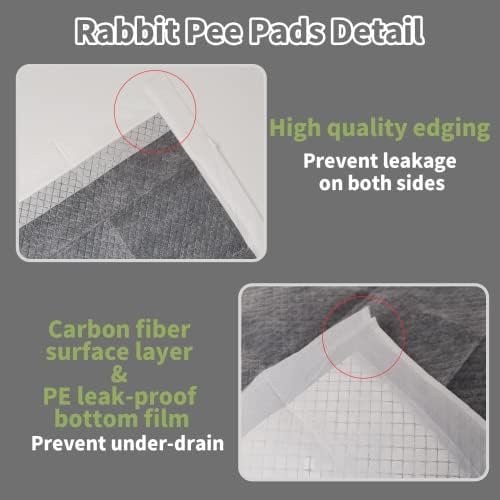 PINVNBY 50PCS Disposable Pet Pee Pads All-Absorb 23" L x 17" W Black Carbon Cage Liners Odor-Control Bunny Training Accessories with Quick-Dry Surface for Rabbits Guinea Pigs Hedgehogs Puppy