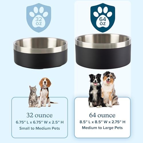 PETMAKER Stainless Steel Dog Bowls, Black, Set of 2, 64oz/8 Cups