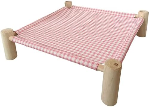 Pozico Elevated Cat & Dog Bed – Wooden Frame Pet Hammock for Small Dogs & Cats, Indoor/Outdoor Raised Bed with Breathable Mesh, Portable Pet Cot Furniture – Pink Grid