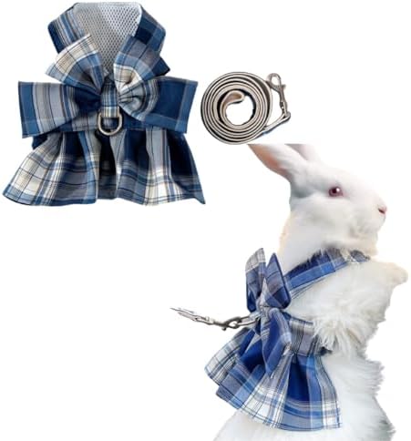 Rabbit Harness and Leash for Walking Escape Proof - Cute Skirt Mesh Breathable Bunny Vest Harness Outdoor Camping Hiking Training - Also Suit for Ferret Kittn Puppy Small Animals (Small,Blue)