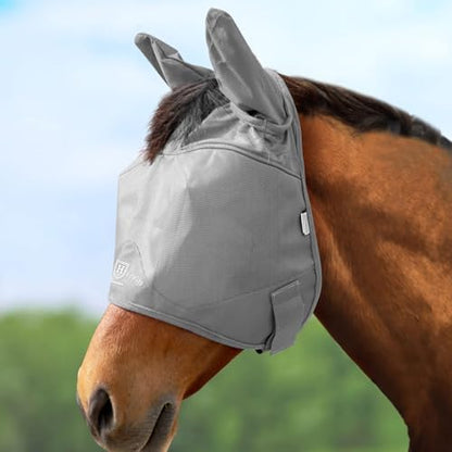 Harrison Howard UV-Proof Multi-Function Fabrics Thick Fleece Padding Horse Fly Mask Half Face with Ears Original Grey Yearling Small