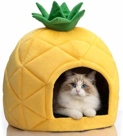 Hollypet Cat Bed Cave for Indoor Cats for Pets up to 15 lbs, Pineapple