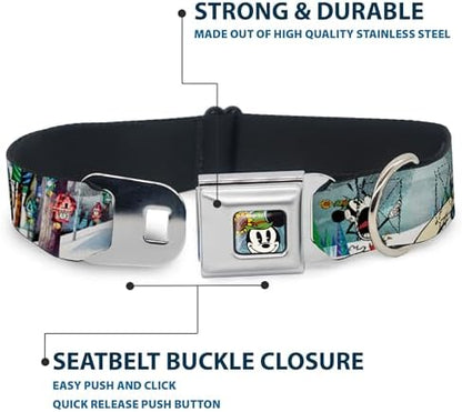 Buckle-Down Seatbelt Buckle Dog Collar - Mickey & Minnie Yodelberg Scenes - 1.5" Wide - Fits 16-23" Neck - Medium