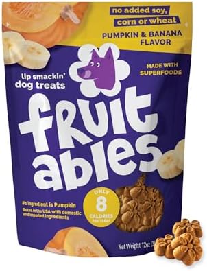 Fruitables Baked Dog Treats, Healthy Pumpkin Treat for Dogs, Low Calorie & Delicious, No Wheat, Corn or Soy, Made in the USA, Pumpkin and Banana Flavor, 12oz