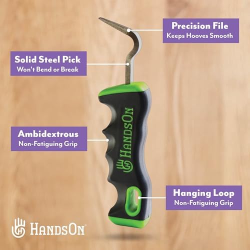 Handson Hoof Pick - Horse Grooming Supplies for Daily Cleaning & Maintenance - Metal Pick w/Hoof Filer for Horses - Ergonomic Grip