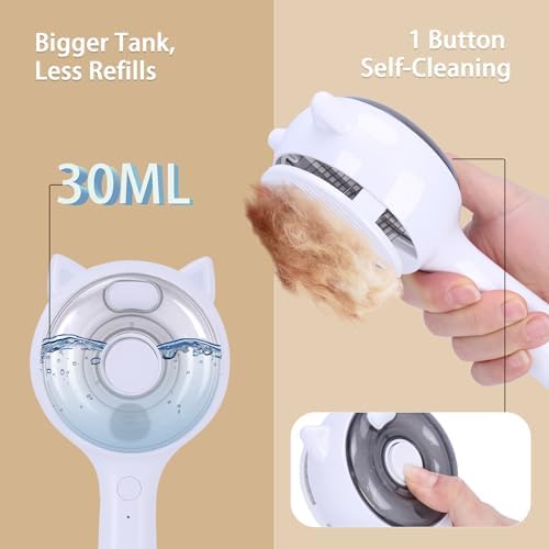 Pet Steam Brush for Cats & Dogs ，3-in-1 Pet Grooming Comb，Reduces Shedding, Soft Bristles, Promotes Healthy Coat-Comes - Includes Waterless Shampoo，White