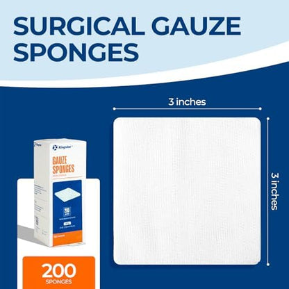 Kingstar 200 Count 3x3 Inch Gauze Sponges 8-Ply