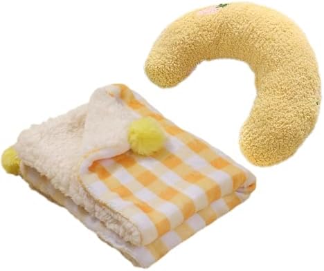 Little Pillow for Cats Puppies Ultra Soft Fluffy Pet Calming Toy Half Donut Cuddler for Joint Relief Sleeping Improve Machine Washable Blanket Set-Yellow