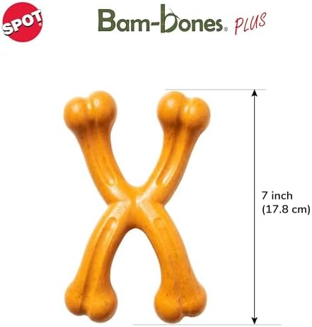SPOT Bam-bones PLUS Double Wishbone -Bamboo Fiber & Nylon, Durable Long Lasting Dog Chew for Aggressive Chewers for Dogs & Puppies under 90lbs, Non-Splintering, 7in, Allergen Free Peanut Butter Flavor
