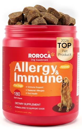 Dog Allergy Relief Chews – Anti Itch & Skin Support for Dogs, Stops Scratching, Paw Licking & Hot Spots, Probiotics for Gut & Immune Health, Chicken Flavor, 180 Soft Chews