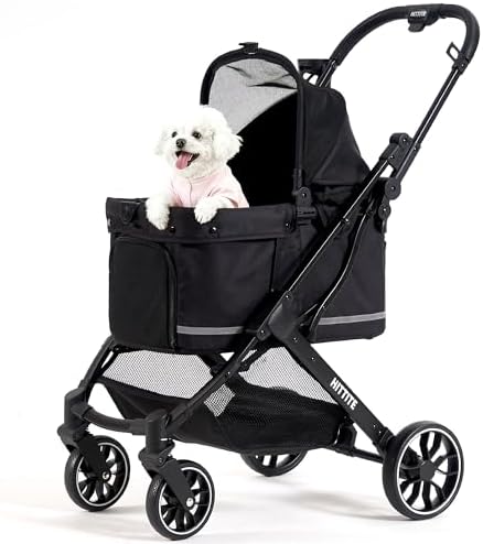 HITTITE Pet Stroller with Weatherproof Cover, All-Terrain 4-Wheel Cat & Dog Stroller with Adjustable Canopy, Foldable Dog Strollers with Storage Basket for Small to Medium Dogs Up to 55 lbs.