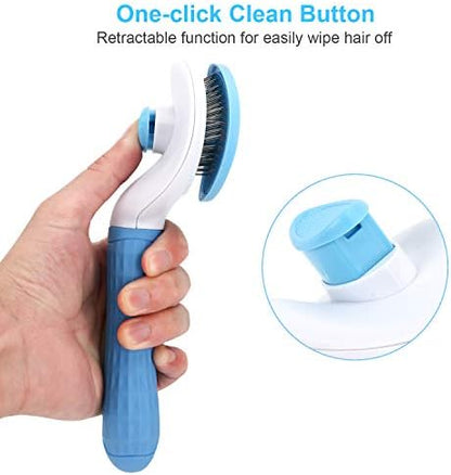 Depets Self Cleaning Slicker Brush, Dog Cat Bunny Pet Grooming Shedding Brush - Easy to Remove Loose Undercoat, Pet Massaging Tool Suitable for Pets with Long or Short Hair