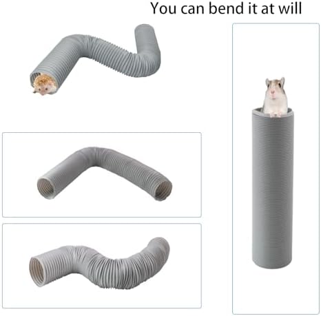 2 PCS Hamster Fun Plastic Tunnels,Hamster Collapsible Plastic Tube, Cage Tunnels with Chew Toy,Training Hideout for Guinea Pigs Guinea Pigs, Chinchillas, Rats, Gerbils (Grey)