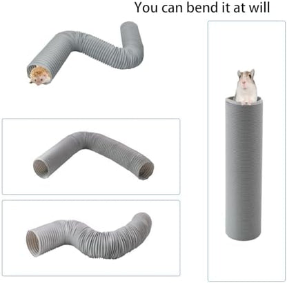2 PCS Hamster Fun Plastic Tunnels,Hamster Collapsible Plastic Tube, Cage Tunnels with Chew Toy,Training Hideout for Guinea Pigs Guinea Pigs, Chinchillas, Rats, Gerbils (Grey)