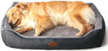 Tidore Orthopedic Dog Beds for Medium Dogs, Durable Egg Crate Foam Sofa Dog Bed wit Washable Removable Cover,Waterproof Lining,Pet Bed for Large Dogs (Dark Grey-Velvet, 39.4" L x 31.5" W x 7.4" Th)