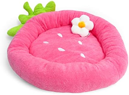 TONBO Soft Plush Small Cute and Cozy Food Dog Cat Bed, Washer and Dryer Friendly (Strawberry)