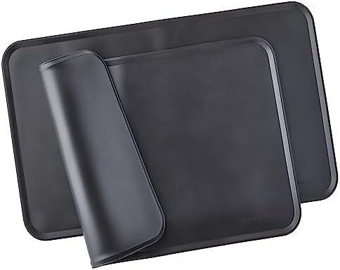 Amazon Basics Waterproof Anti-Slip Silicone Cat & Dog Food Mat, Pet Mats with Raised Edges for Food and Water Bowl to Protect Floors, 18.5 x 11.5 Inches, Black, Solid - Pack of 2