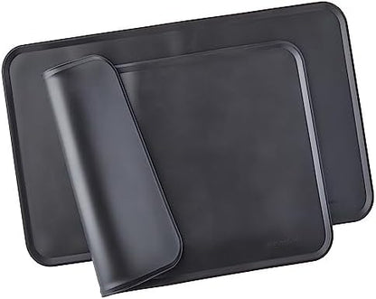 Amazon Basics Waterproof Anti-Slip Silicone Cat & Dog Food Mat, Pet Mats with Raised Edges for Food and Water Bowl to Protect Floors, 18.5 x 11.5 Inches, Black, Solid - Pack of 2