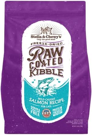 Stella & Chewy's Raw Coated Cat Food - High Protein, Grain-Free Kibble with Wild-Caught Salmon - Premium Digestive Support with Probiotics - Natural Small Kibble - Perfect For Picky Eater - 2.5lb Bag