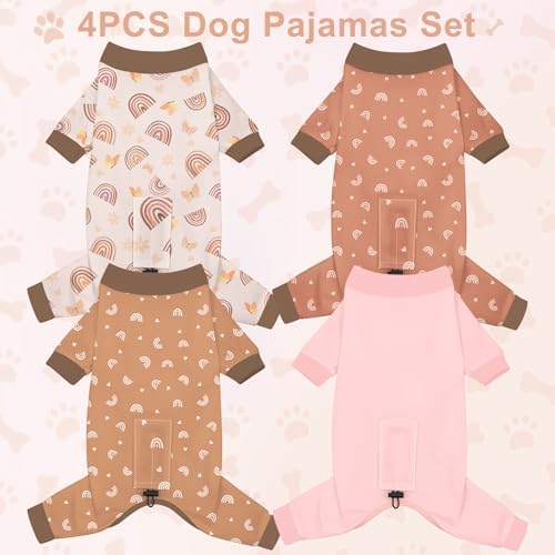 Bienbee Dog Pajamas, 4 Pack Adjustable Onesies for Small to Large Dogs XS