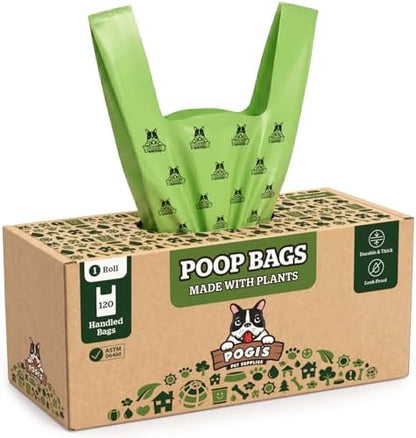 Pogi's Compostable Poop Bags with Easy-Tie Handles – Leak-Proof, Extra-Large, Made with Plants (Single Roll, 120-Count)