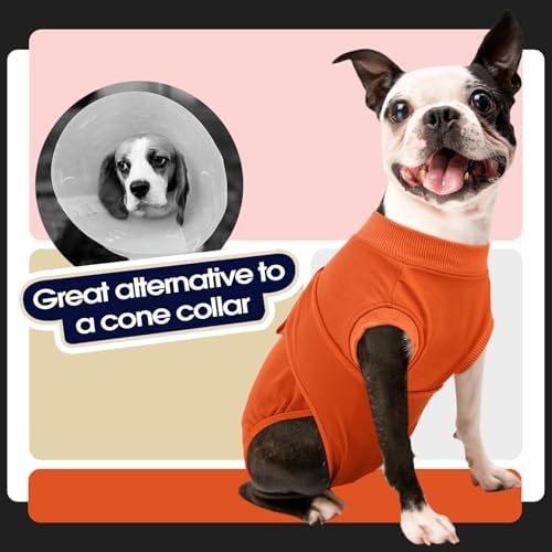 FUAMEY Dog Recovery Suit Male,Dogs Surgery Neuter Suits Puppy Spay Shirts for Female Protect Dog's Skin Anti Licking Abdominal Wounds Doggie Onesie Pet Bodysuit Alternative to Cone Orange XS