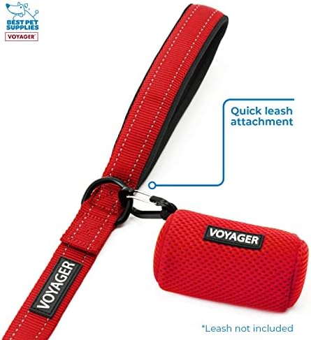 Best Pet Supplies Dog Poop Bag Holder Leash Attachment with Reusable Dispenser for Travel, Walking, Park, and Outdoor Use, Durable with Clip-On - Red, Pack of 2, Mesh Dispenser w/30 Bags