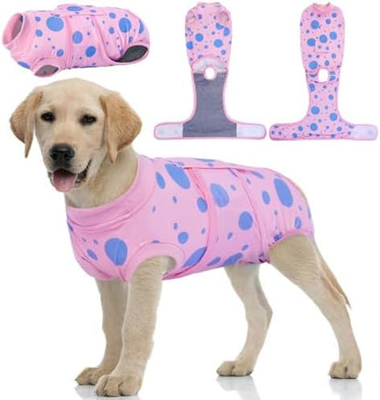 Kuoser Dog Surgery Suit, Soft Dog Spay Recovery Suit Female, Anti Licking Neuter Recovery Suit for Male Dogs, Post-Op Pet Surgical Suit Protective Wear E-Collar & Cone Alternative,Pink Polka Dots M