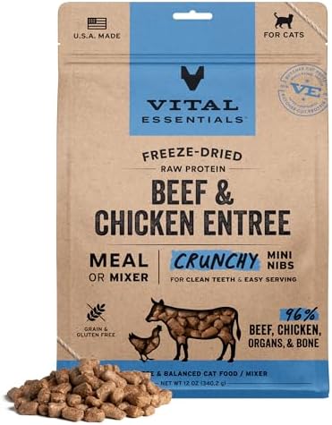 Vital Essentials Freeze Dried Cat Food, Beef & Chicken Mini Nibs, 12 oz Bag
