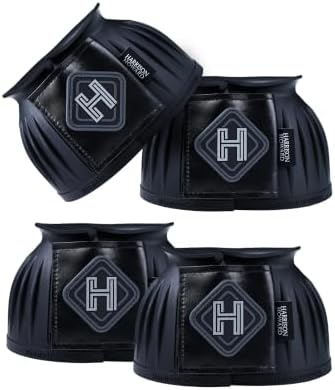 Harrison Howard Rubber Bell Boots for Horses, Hoof Overreach Protection for Horses, w/Upgraded Leather Touch Tape