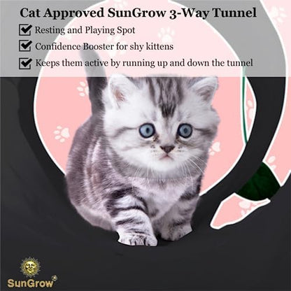SunGrow 3-Way Ferret & Rabbit Tunnel, Bunny Hideout Activity Tube with Peep Hole and Crinkle Ball, Accessories for Hiding, Resting for Dwarf Rabbits Bunny Kitty Guinea Pig, Turquoise and Black