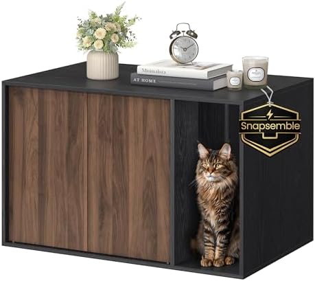SONGMICS HOME Cat Litter Box Enclosure, Snapsemble Superfast Assembly