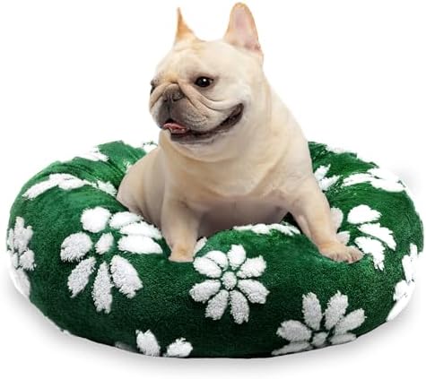 Donut Dog Beds, Calming Round Cat Beds for Indoor Cats, Green, 23"