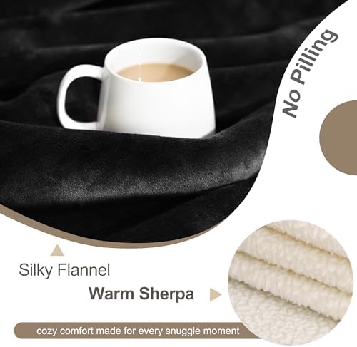 gogobunny Waterproof Pet Blanket for Small Dogs and Cats, Reversible Sherpa Fleece Soft Plush Throw for Couch Protection, Washable Furniture Protector (Black, 30x30 inches)